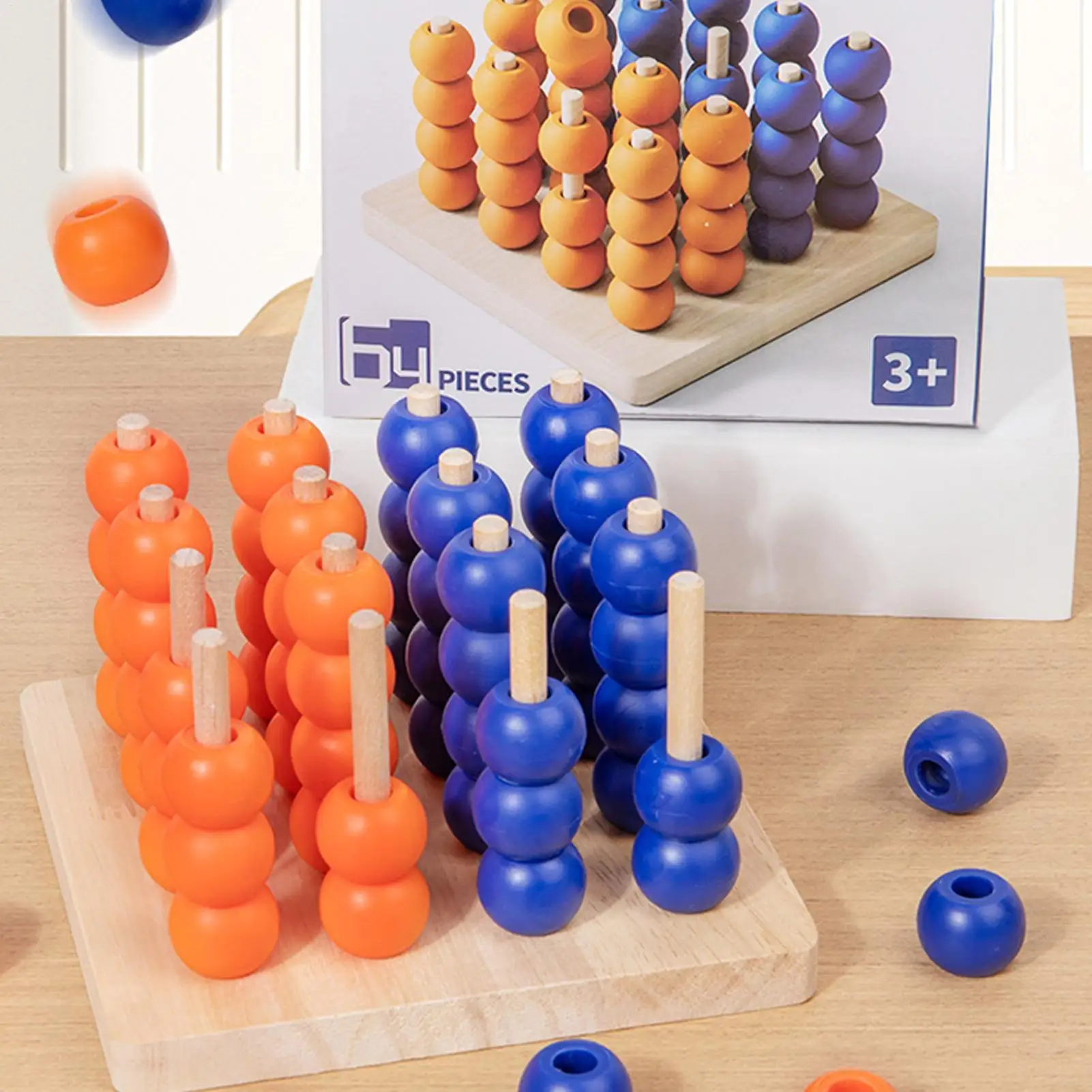 3D Four in a Row Board Game Wooden Strategy Game Educational Chess Puzzle Brain Teaser Toys for Home Family Holiday Party