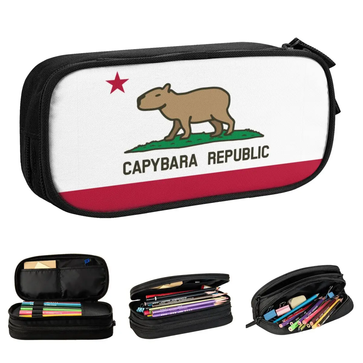 capybara flag pencil case pen holder para estudantes grande capacidade lapis bolsas papelaria escola presentes para estudantes 01