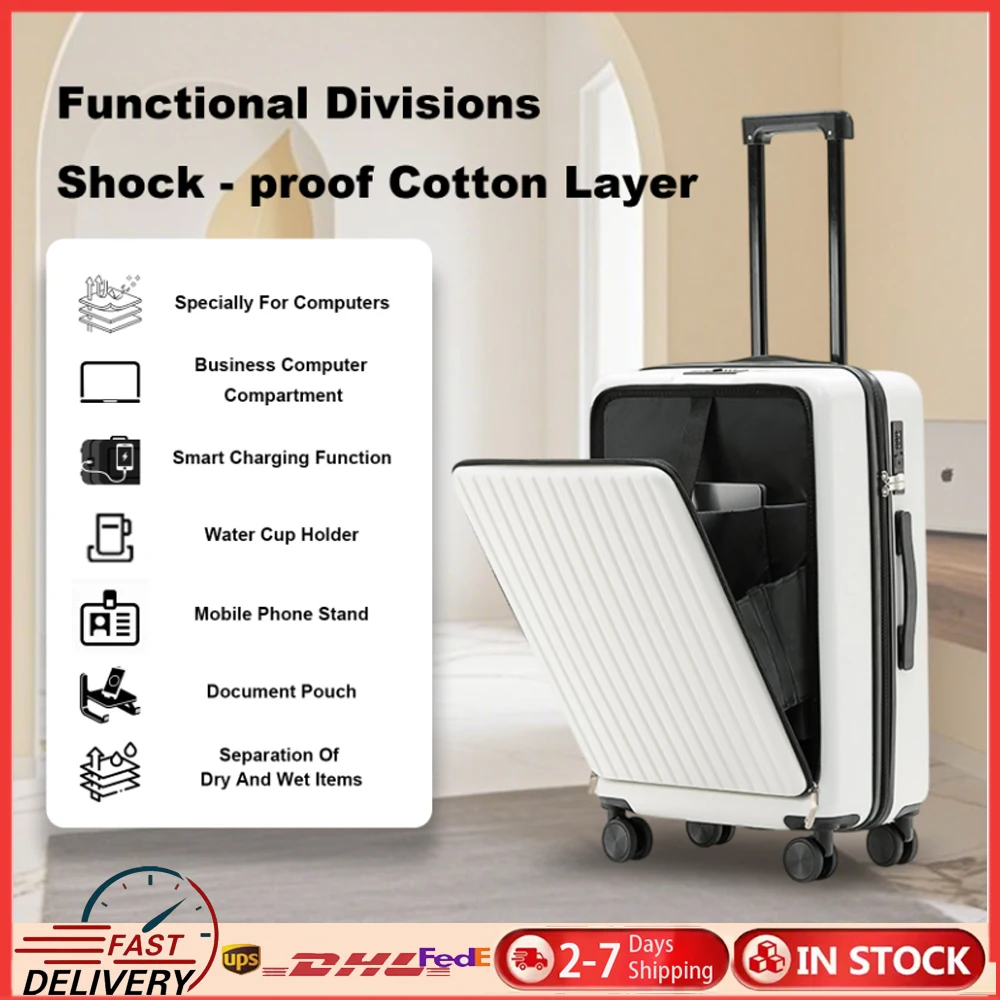 

20 Inch Front Opening Cabin Suitcase Multi-Functional Silent Wheel Suitcase TSA Lock USB Charging Luggage for Travel Business