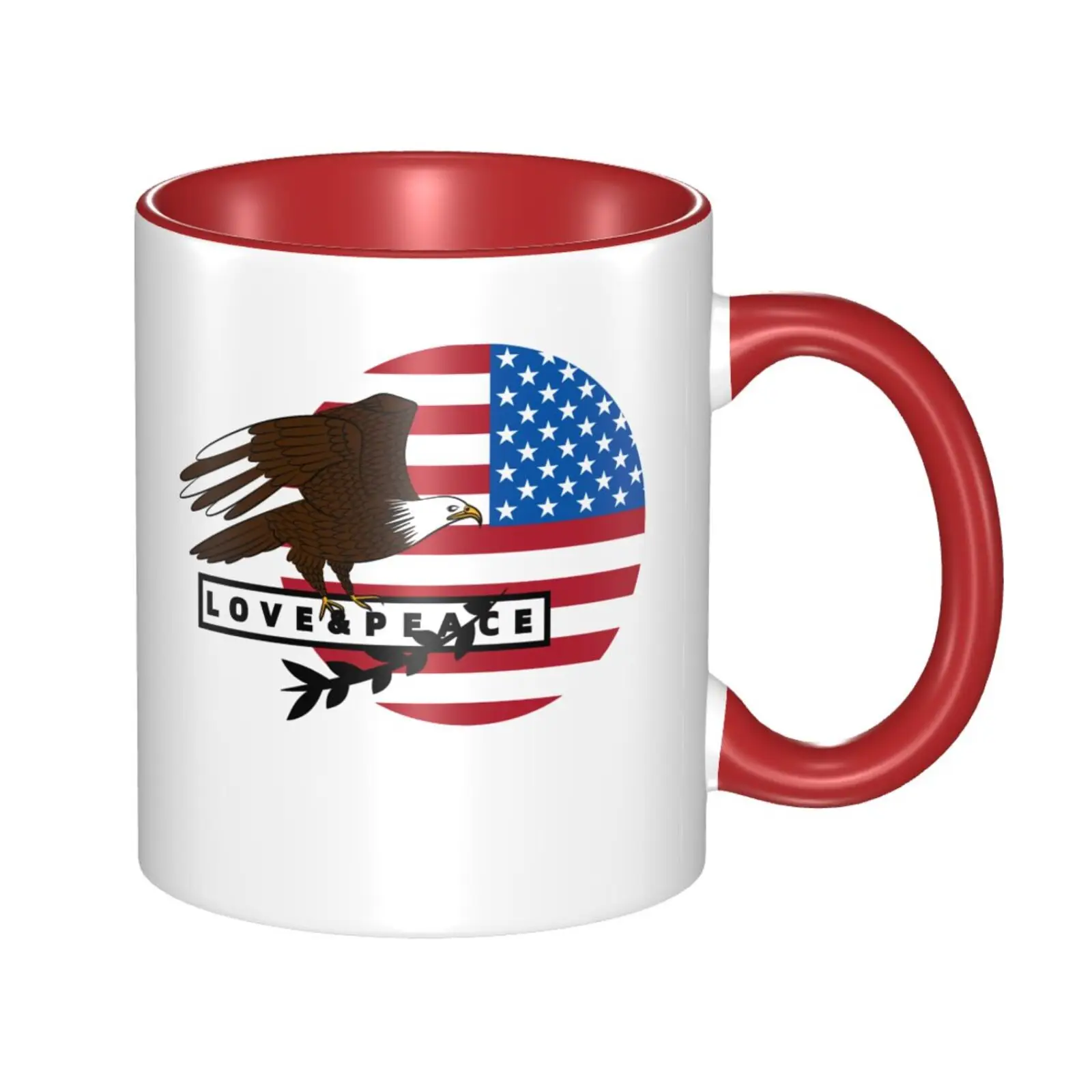 

Love Peace America Flag Coffee Mug Cup Porcelain Milk Tea Water Mug Ceramic 11 Oz