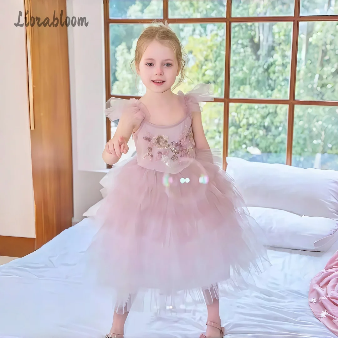 Girls' Tulle Gown Embroidered Flower Girl Dress Tiered Skirt Design Flower Girl Dress Girls' Formal Wear Party Dress