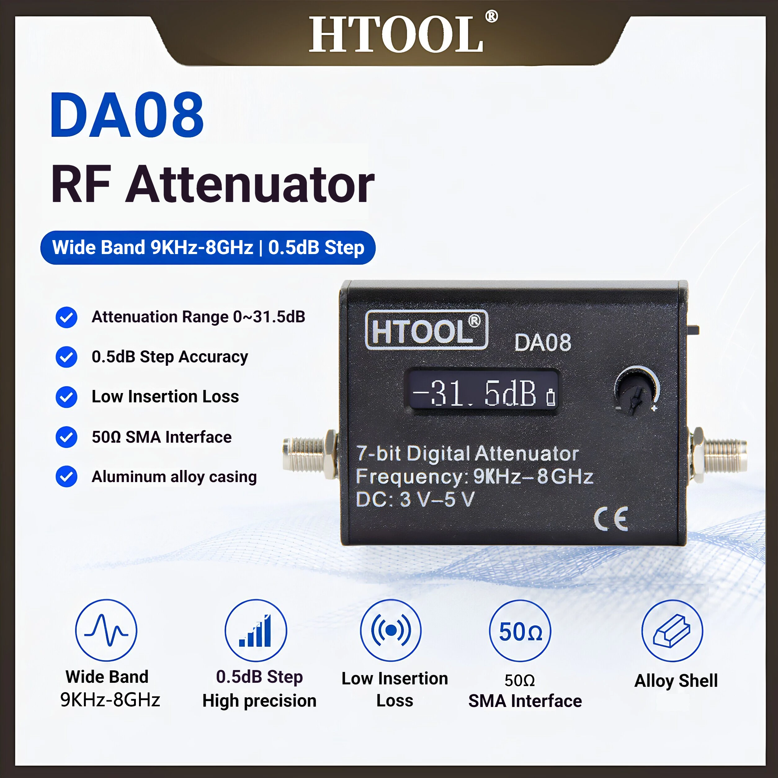 9KHz~8GHz RF attenuator attenuates 0~31.5dB with wideband digital adjustable attenuation module