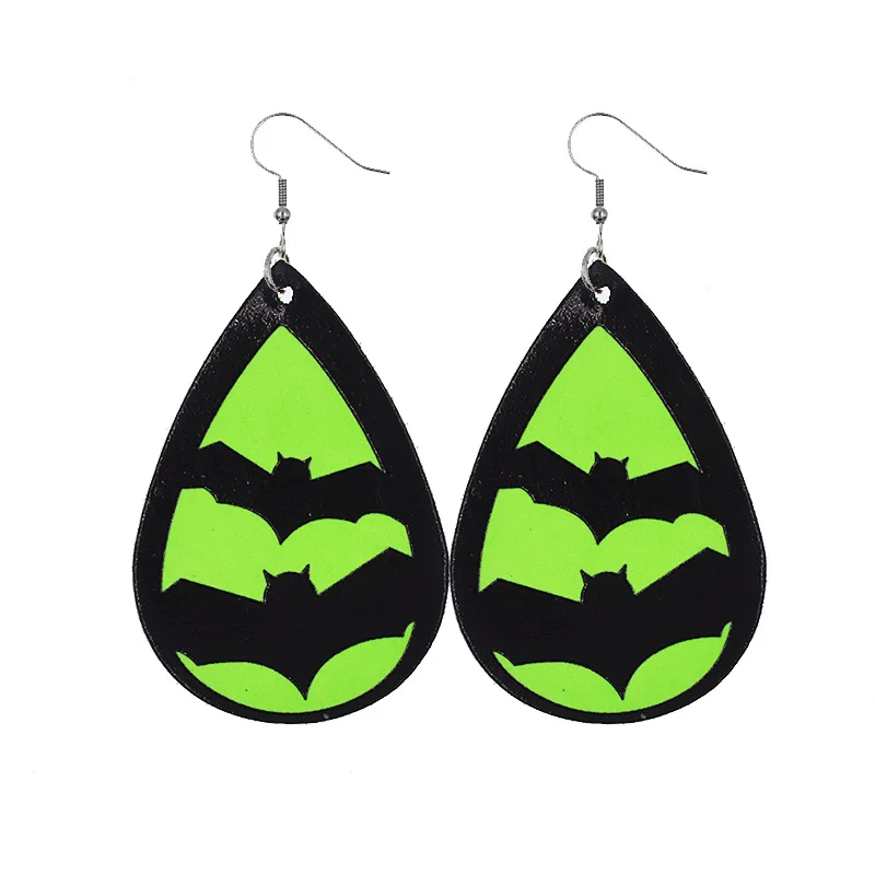 Halloween Terror Fluorescent Bat Ghost Earrings Creative Glow Skeleton Black Cat Pumpkin Spider Punk Leather Drop Earrings