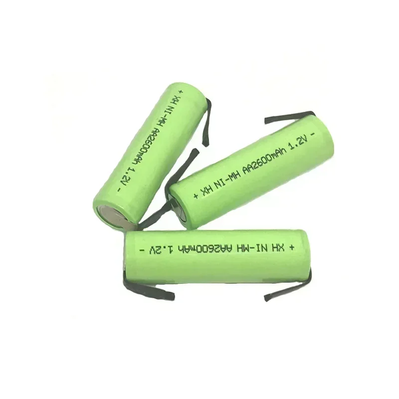 DIY 전기 면도기 칫솔 장난감용 AA 충전식 배터리, 납땜 핀이 있는 NiMH 배터리, 1.2V, 2600mAh, 100% 신제품