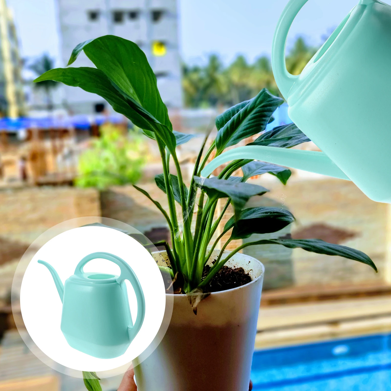 

Long Spout Watering Pot Cans for Indoor Plants Garden Kettle Lake Blue Durable Plastic Sturdy Practical Large Design Gardening