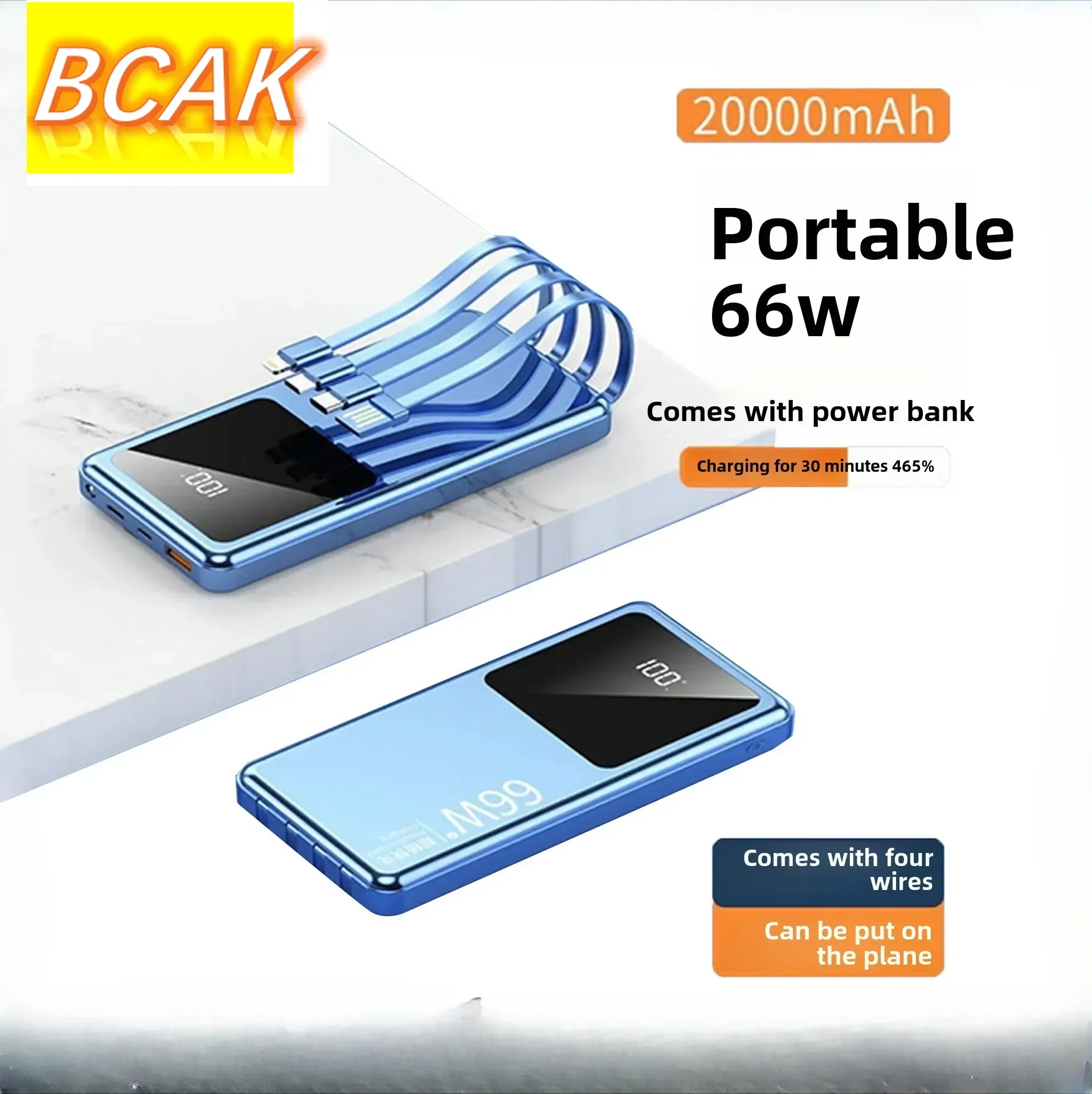 Universal 66W Super Fast Charging Comes with A Four-wire Power Bank 20000mAh Small BCAK Portable Mobile Power Supply