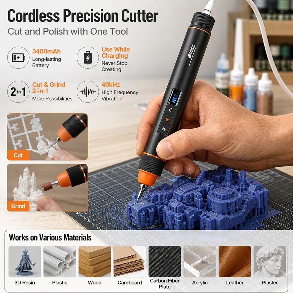 45W Wireless Ultrasonic Cutting Knife DIY Electric Carving Tool for 3D Printed Trimming Jewelry Carving Tool