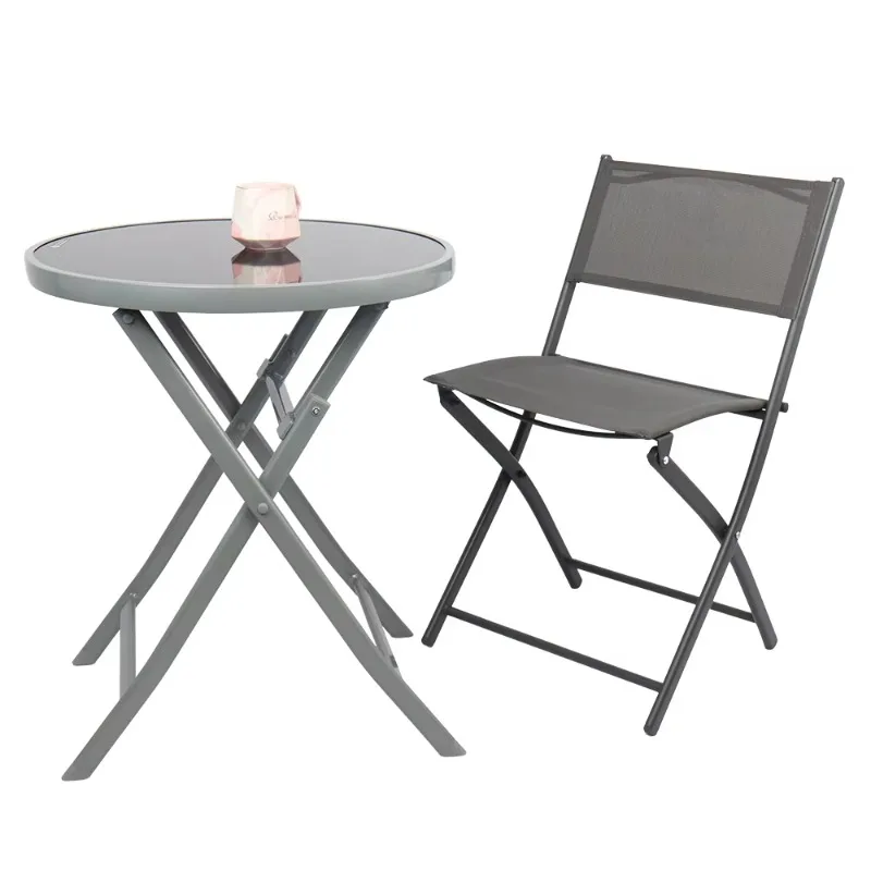 Outdoor Tempered Glass Round Table and Mesh Chair Garden Furniture