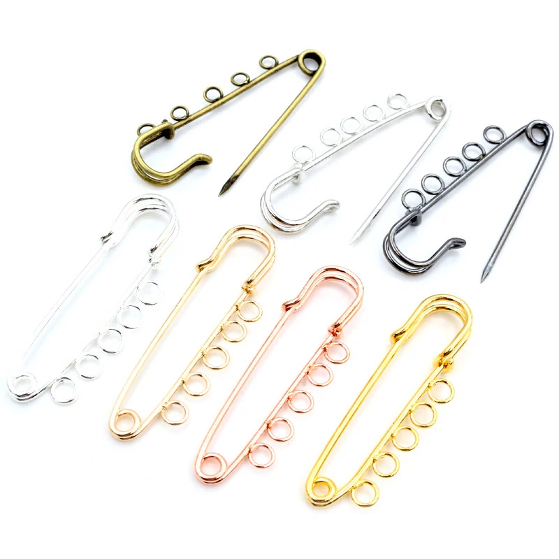 5pcs/lot Safety Pins Brooch Blank Base 50/80/90mm 3/5 Rings Jewelry Pin for Making Supplies Accessorie