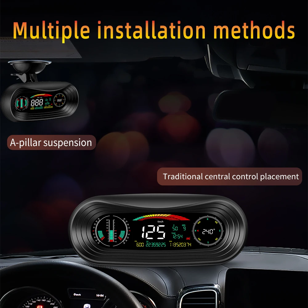 P18 HUD Car Tilt Angle Head Up Display LCD GPS 4x4 Inclinometer Digital Altitude Vehicle Tracker Speedometer Overspeed Alarm