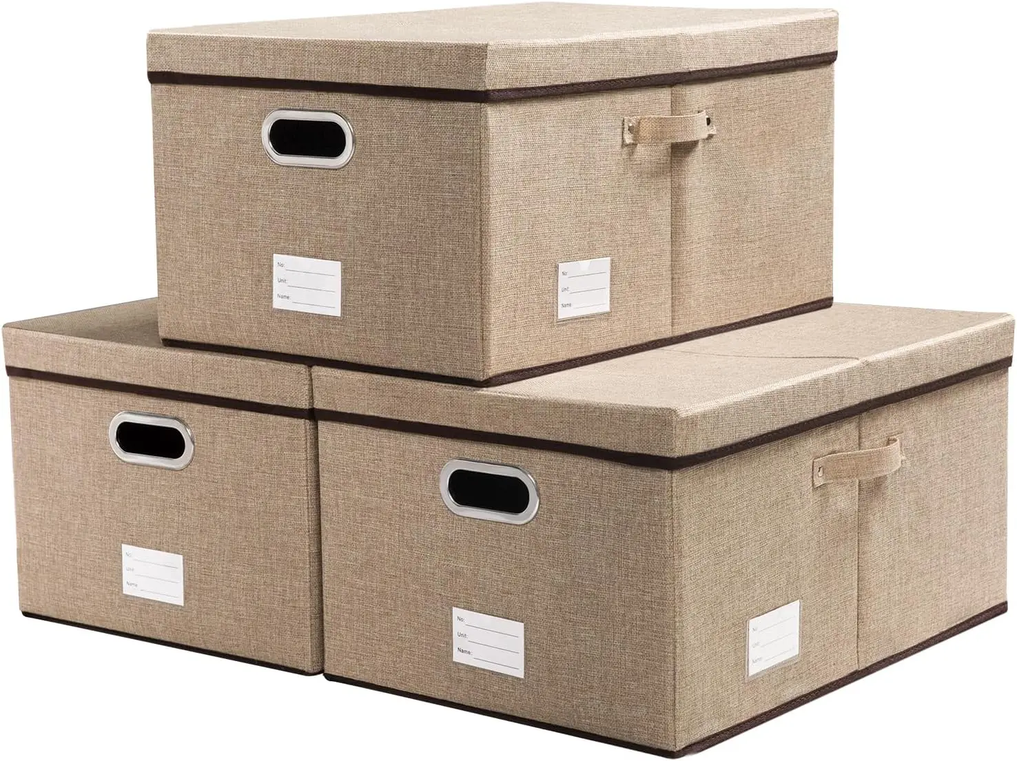 

Foldable Storage Bins with Lids [3-Pack] Jute Fabric Organizer Boxes for Home Bedroom Closet Office Space Saving