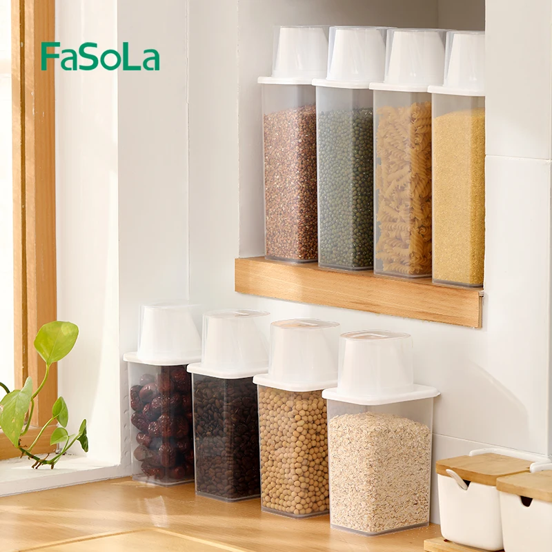 FaSoLa Plastic Storage Container Food Organizer Rice Dispenser Jars for Bulk Cereals Kitchen Storage Preservation Box