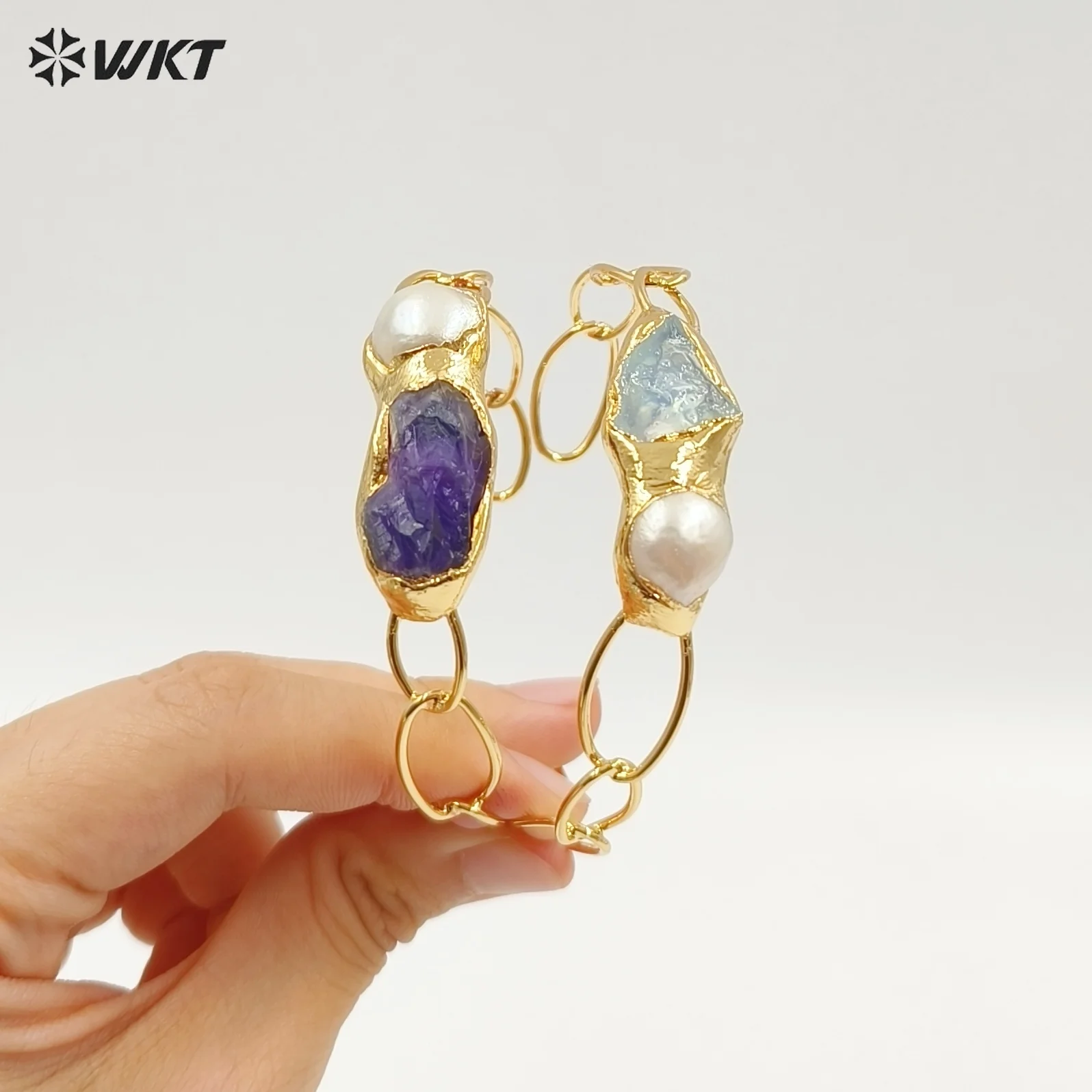 WT-B699 Special Wonderful Raw Stone Cuff Bangle Can Be Adjustable With 18k Real Gold Plated For Women Daily ACC