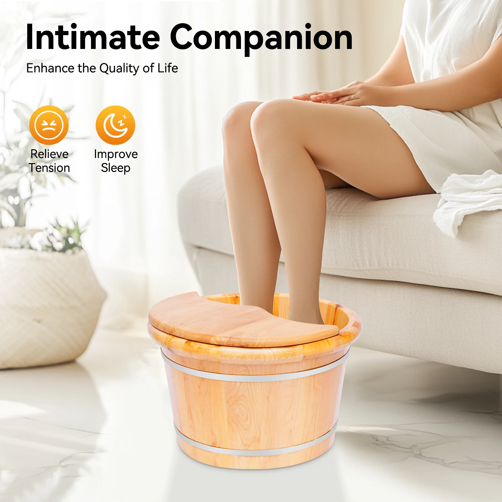 

Foot Basin Wooden Bucket Foot Bath Massager Cedar Wood Wood Color Free Standing No Assembly