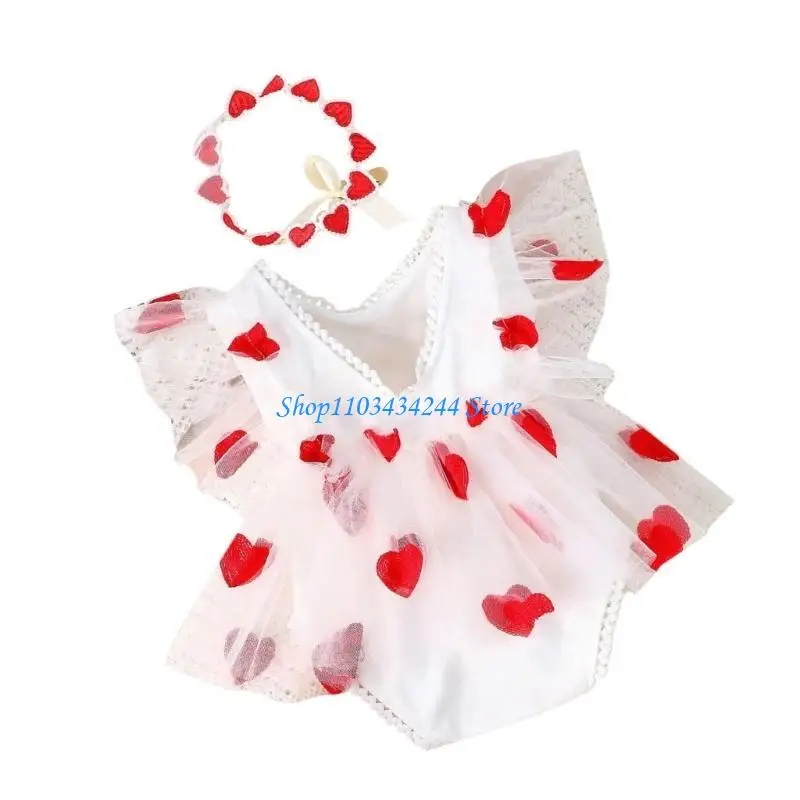 

Костюм для детской фотографии, одежда, повязка на голову с вышивкой в ​​виде сердца и комбинезон, реквизит для фотосессии, для