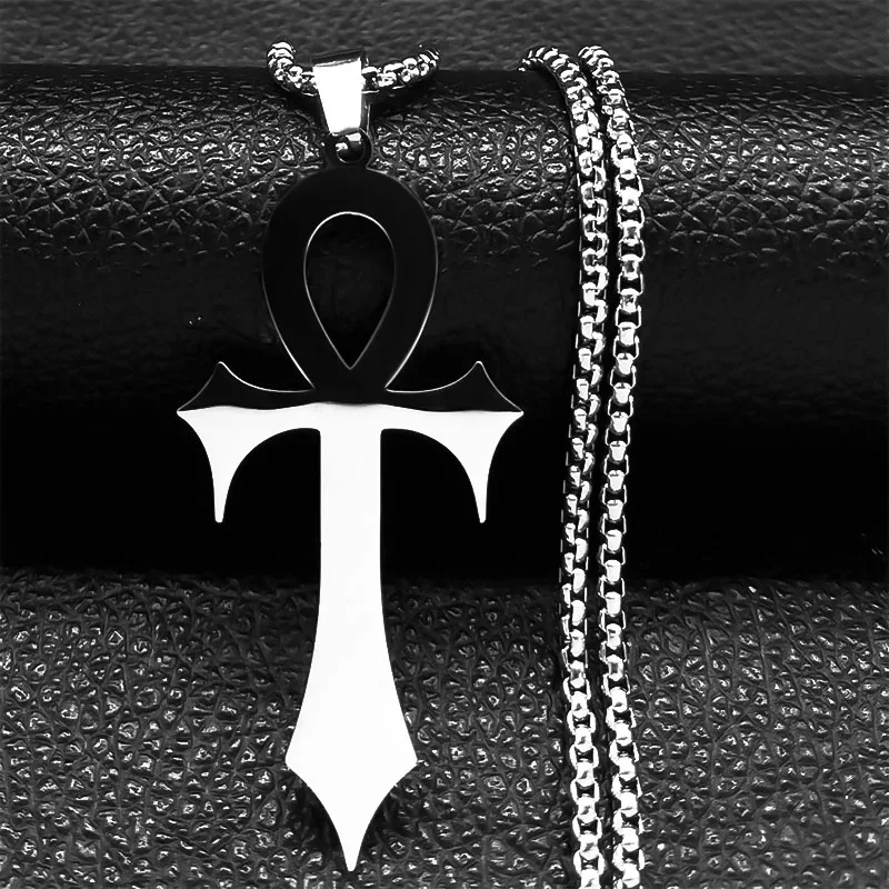 Gothic Ankh Kreuz Amulett Anhänger Ägyptischen Halskette Frauen Edelstahl Symbol des Lebens Kreuz Punk Halsketten Schmuck Geschenk N7078S – Detail 4