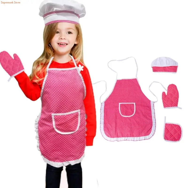 

Q5WE 4Pcs Chefs Dressing Up Set Kids Chefs Hat and Apron,Chefs Costume Set Pretend Play Kitchen Baking Tools for Toddler