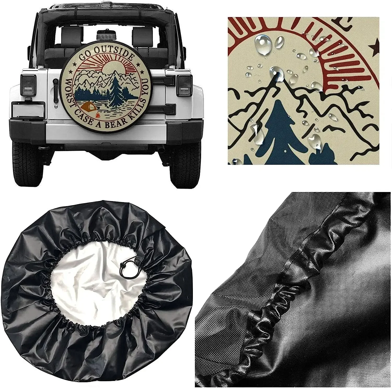 Go Outside Worst Case A Bear Kill You Spare Tire Cover Weatherproof Wheel Protectors Universal Fit for Trailer SUV Truck Camper