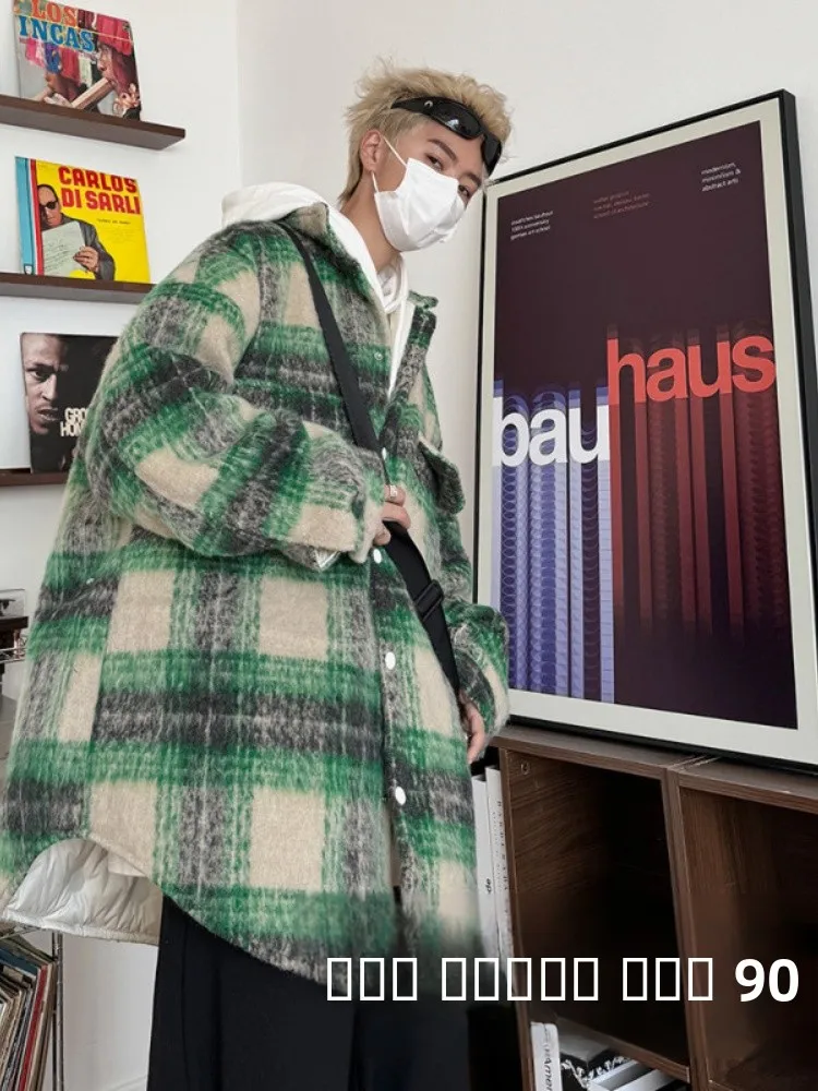 

Men's Lightweight down Jaet Winter Thi Warm Woolen Plaid Cotton Clothes Retro American Sle Quilted Coat Youth Faion