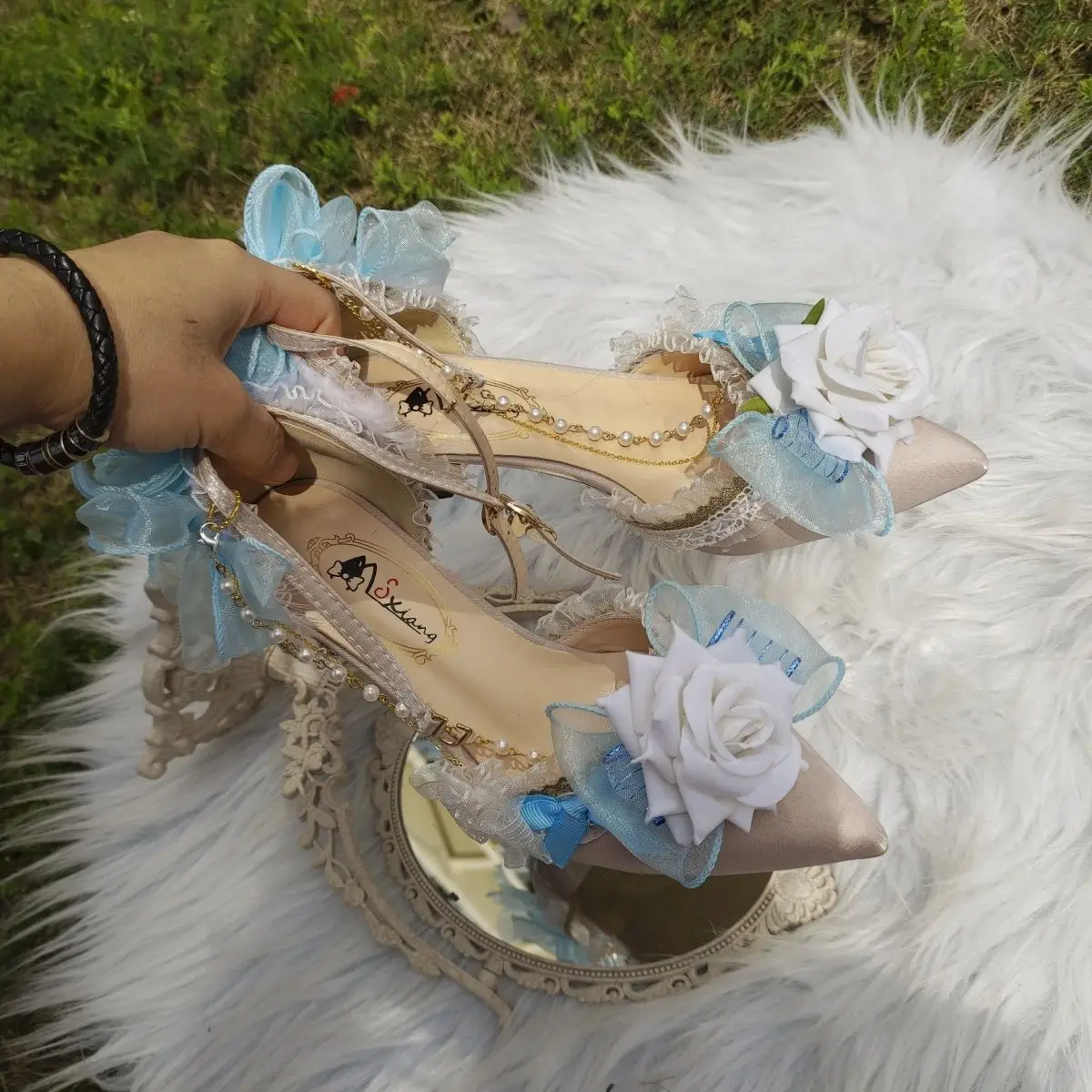 Wedding Shoes Women Lolita Hand-Made High Heels Flower