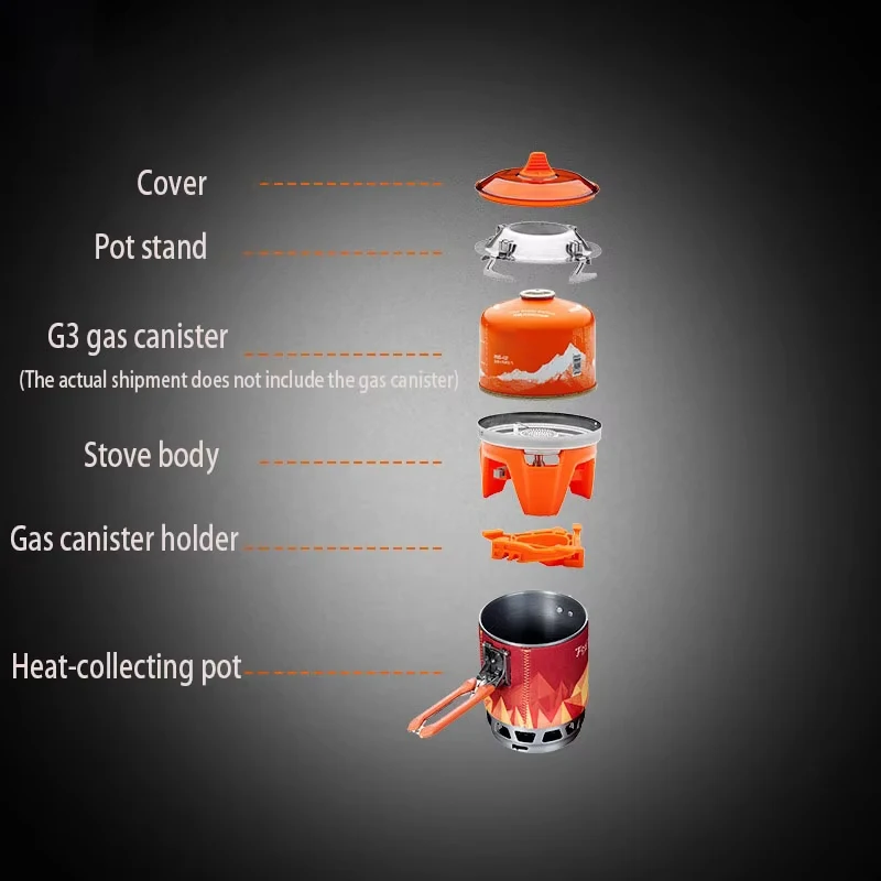 Camping Windproof Gas Burners X3 Heat Collector Single Pot All-in-One Piezo Ignition Gas Stove Outdoor Backpacking Cooking Pot