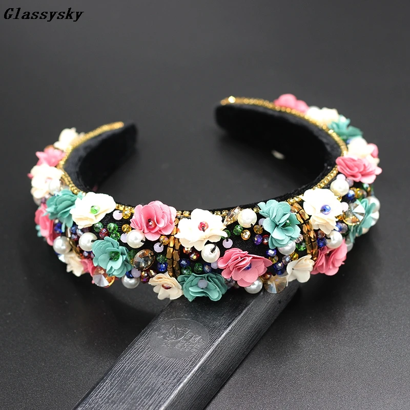 Luxury Colorful RhinestonesFlower HeadbandRetro Style Beautiful Sponge HairbandHeadbandFashion Baroque jewelry 823