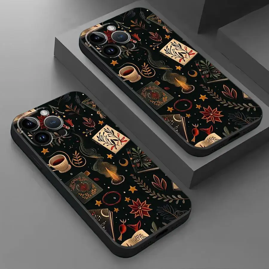 

Чехол для телефона с рисунком кофейни и листа, подходит для iPhone 17, 16, 14, 13, 12, 11 Pro/Max/Plus, матовый мягкий чехол «все включено»