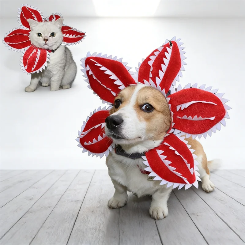 HUAHUAScary Cat Hat in Demogorgon Floral Design - Fun Pet Accessory for Birthdays, Adjustable for DogsHUAHUA