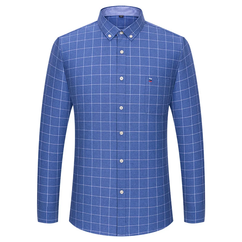 Neues Herren kariertes Hemd 100% reine Baumwolle Oxford Langarm Frühling lässig solide tägliche Hemden Button-Down-Kragen groß 7xl