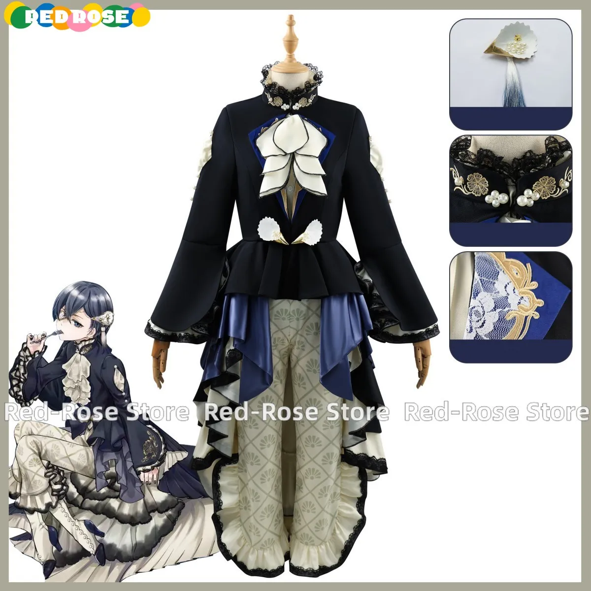 Anime Black Butler Ciel Phantomhive Smile Cosplay Costume Wig Fresh Oyster Evening Dress Tail Drag Uniform Man Woman Party Suit