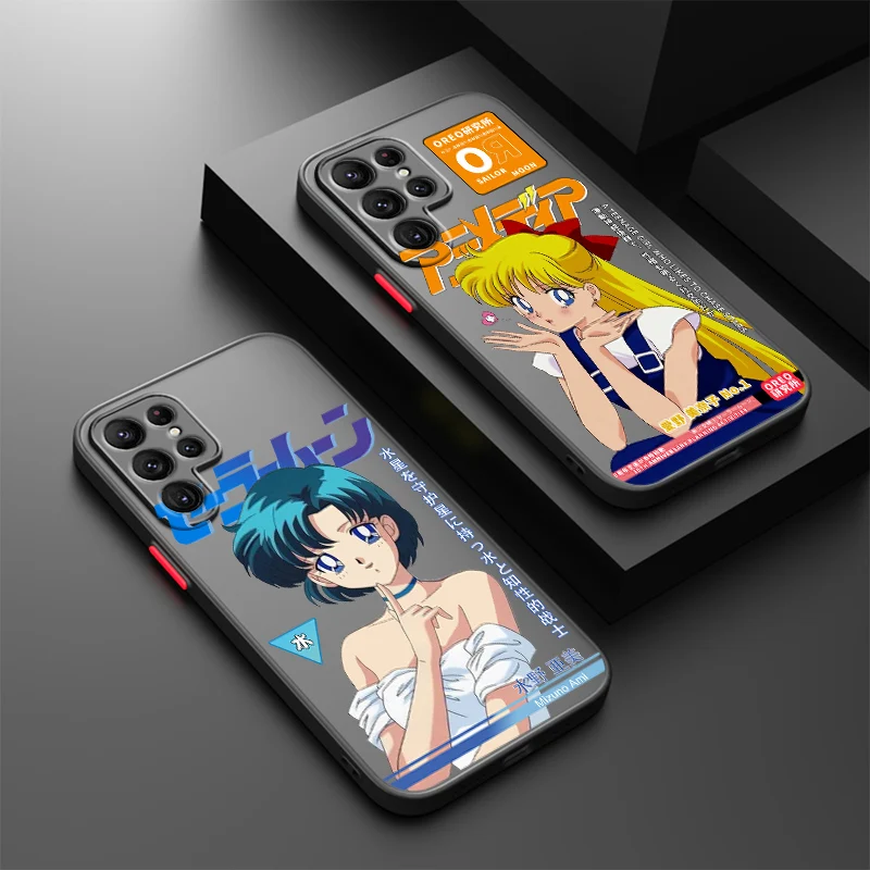 Sailor Moon Anime For Samsung S24 S23 S22 S21 S20 S10 FE Note 20 10 Ultra Lite Plus Frosted Translucent Phone Case