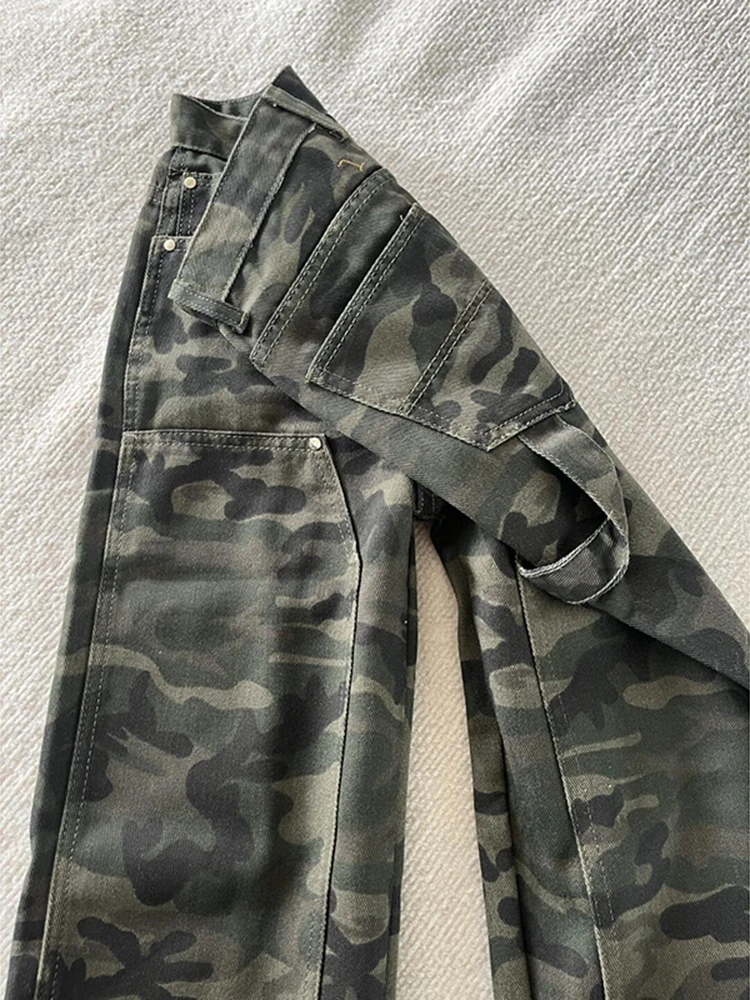 التمويه ملابس العمل الجينز الرجال الصيف الأمريكية الرجعية متوهج كلينفيت مستقيم فضفاض بنطال ذو قصة أرجل واسعة الشباب الاتجاه مقاومة ارتداء #3