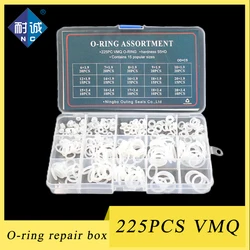 225PCS  White Silicone Rubber O Ring VMQ Seal  O-ring Silicon Washer Rubber set Assortment Kit Set Box Gasket seal Ring