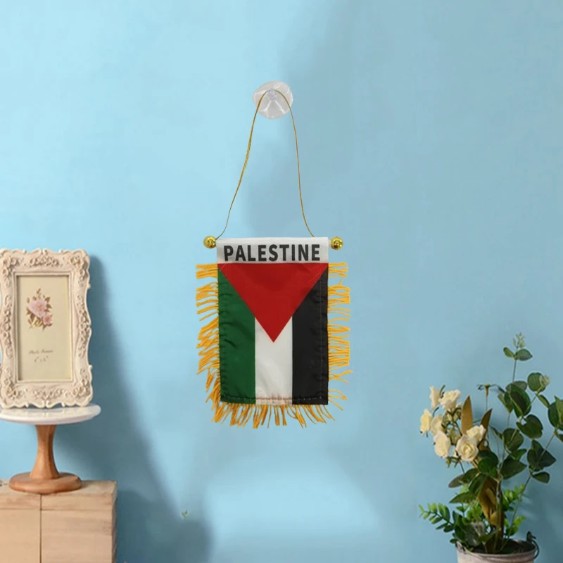 1 Pcs Palestine Small Hanging Flag Double Sided Tassel With Sucking Disc Car Decoration Hanging Flag Mini Pennant