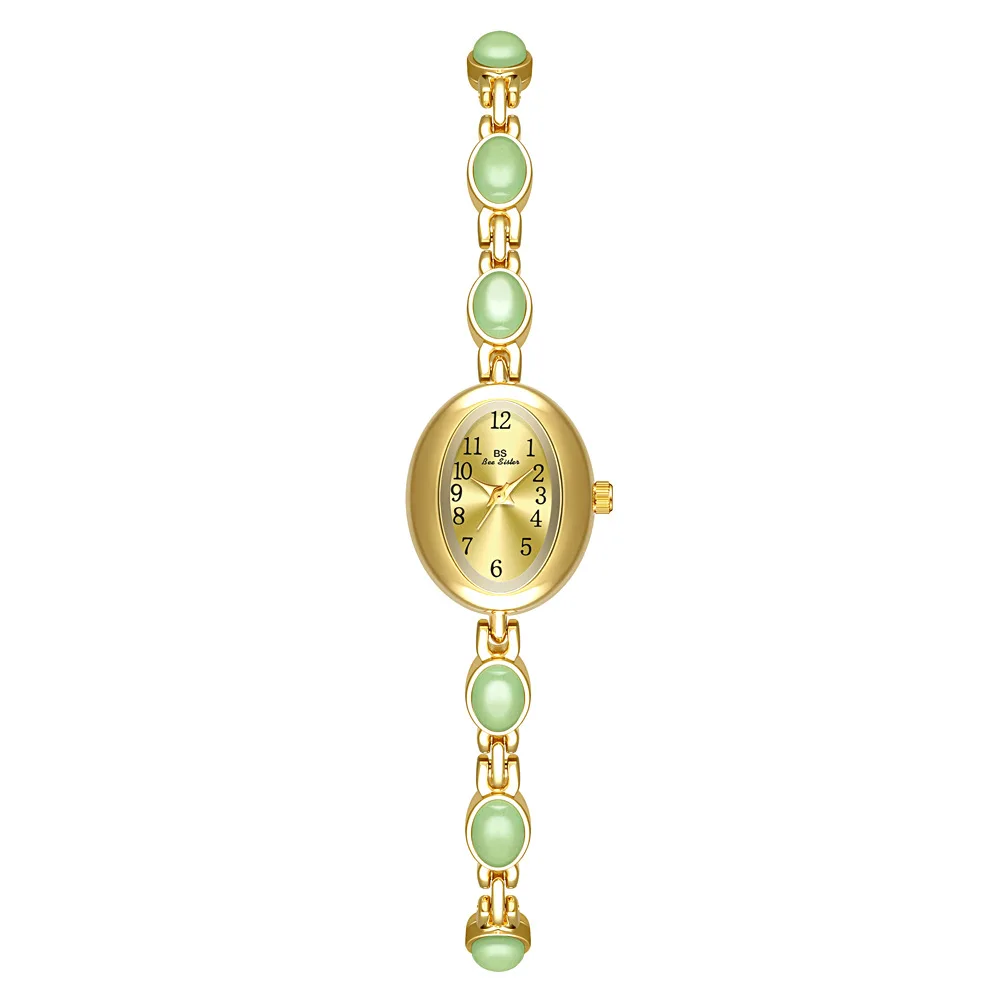 ساعة كلاسيكية من حجر دونغلينغ الطبيعي بسلسلة هيتيان للنساء بمينا أرقام عربية بيضاوية مقاومة للماء كوارتز هدية للزوجة