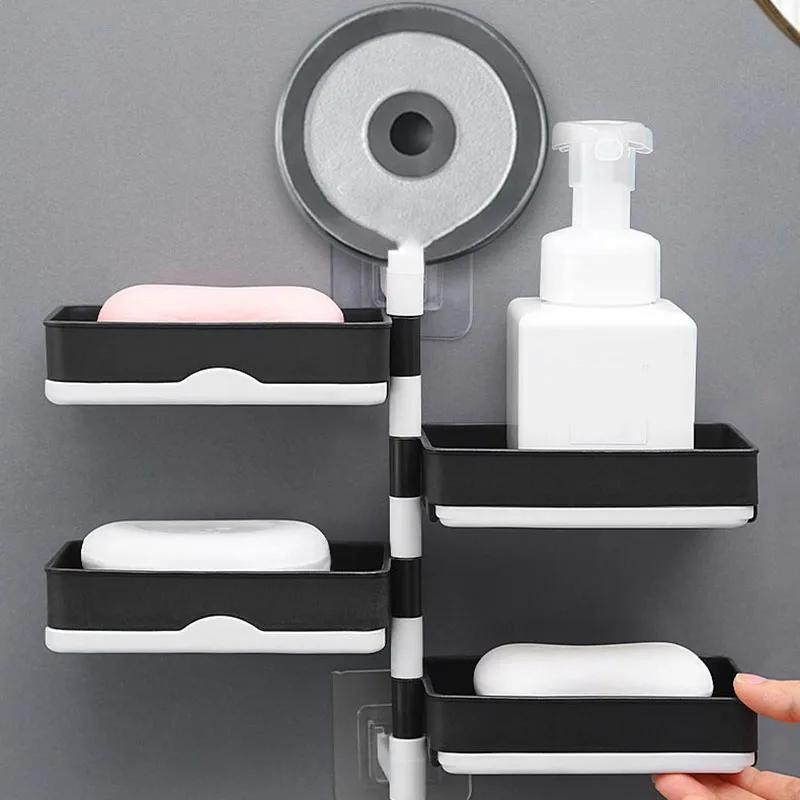 2/3/4layers Rotating Drain Soap Holder Bathroom Rack Wall Hanging Bathroom Soap Box Holder