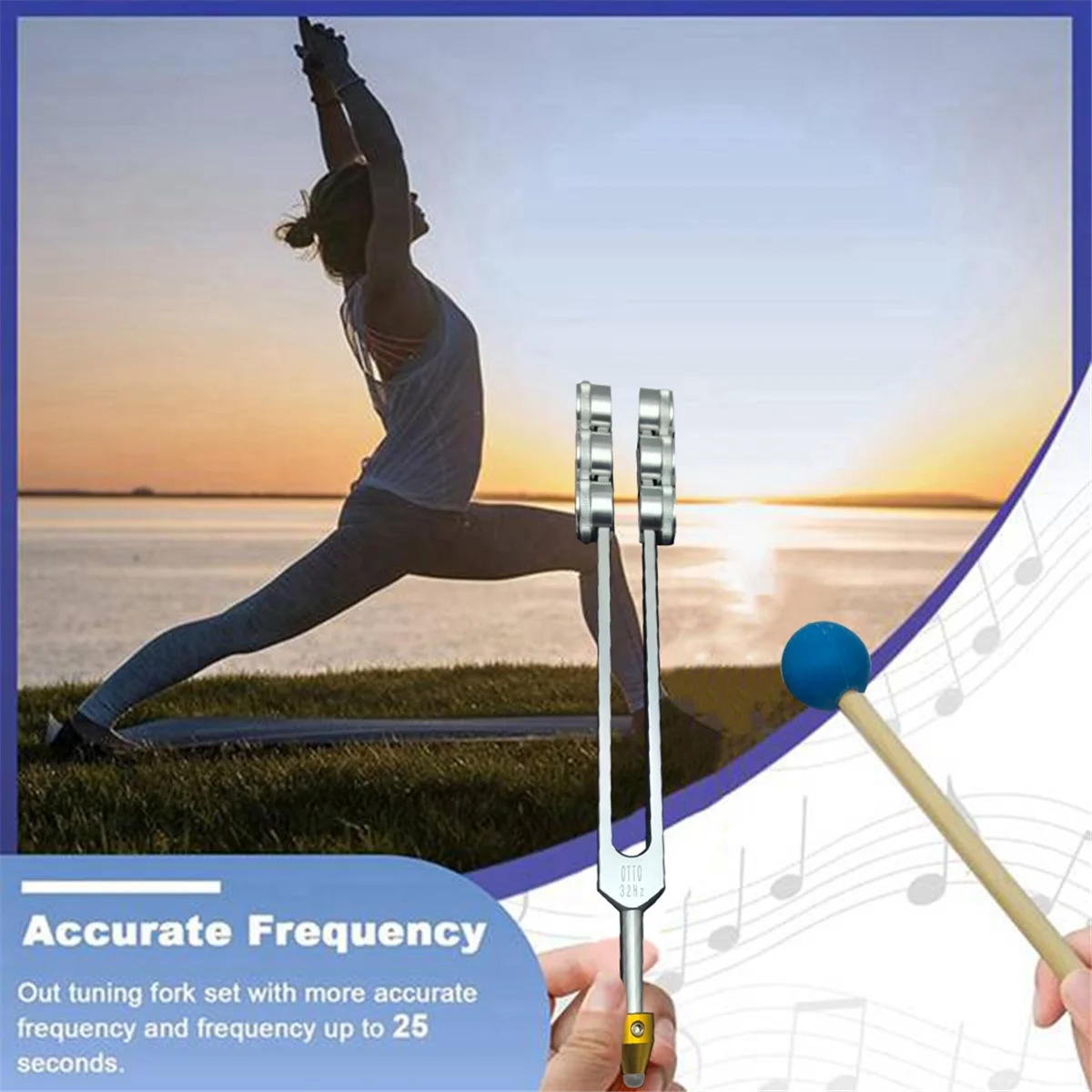 Otto32hzチューニングフォークセット、チャクラの癒し、サウンドセラピー、体、心、精神、完璧な調和のためのベース付き