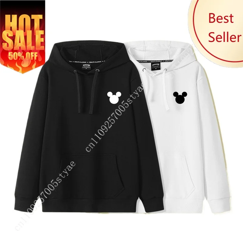 

Cartoon Mouse Pattern Couple Hooded Hoodie for Women 2024 Autumn New Loose Long sleeved Pullover Hoodie Coat Casual and Simple