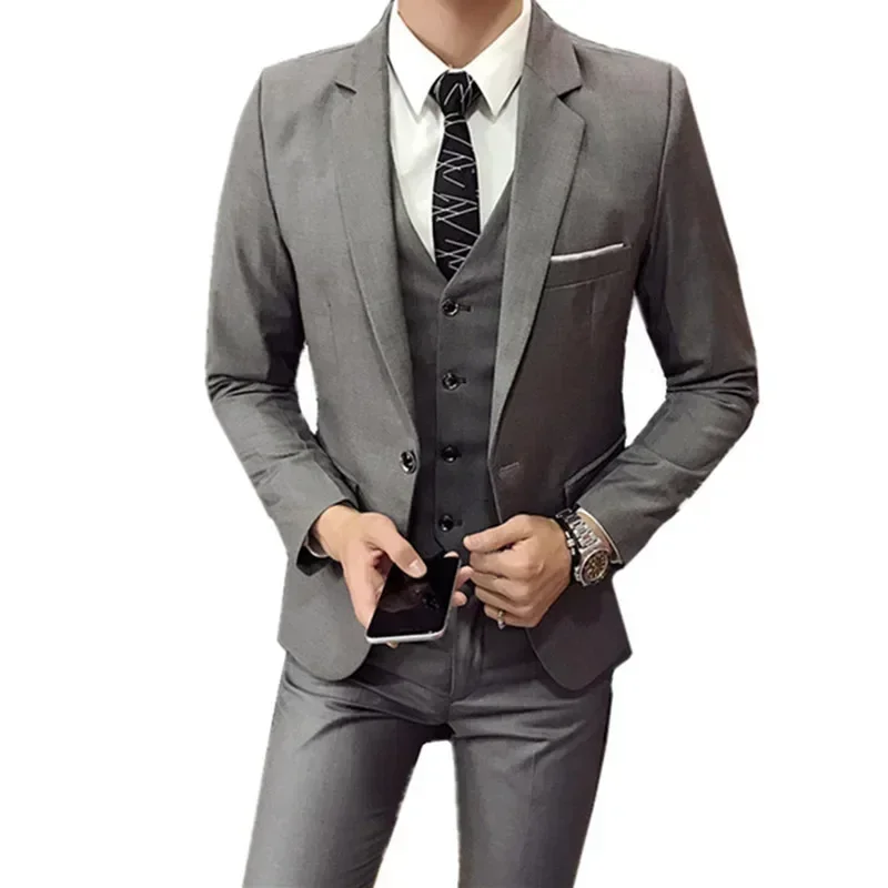 Blazers Pants Vest 3 Pieces Sets / Fashion Men\'s Casual Boutique Business Wedding Groomsmen Suit Jacket Coat Trousers Waistcoat