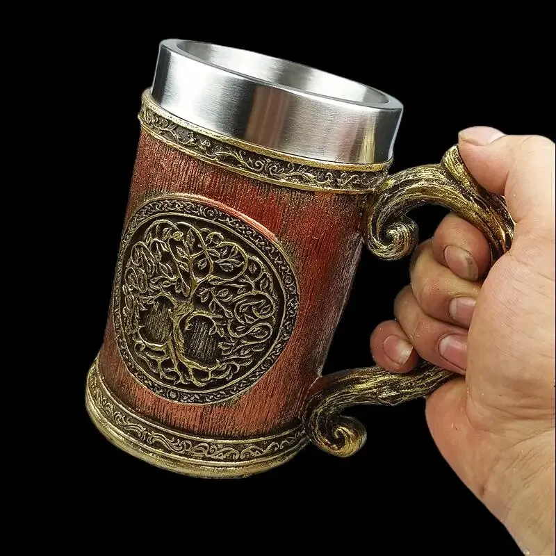 New European Medieval Myth World Tree Beer Mug Mug Stainless Steel Inner Tank Tree of Life Mug