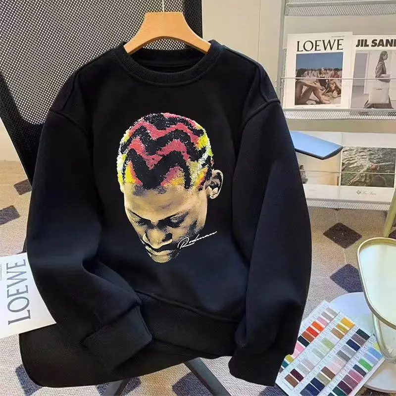 American High Street Rodman Print Autumn and Winter Oversize Men's and Women's Crew Neck Sweater Casual Long-sleeved Sweatshirt