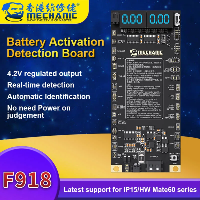 MECHANIC F918 baterai satu klik mengaktifkan papan pengujian untuk IP5G-15ProMax Android identifikasi otomatis penguji pengisian cepat