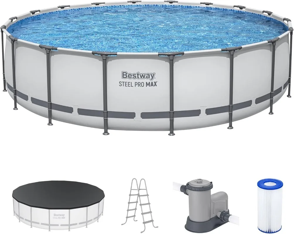 

Bestway Steel Pro MAX 18' x 48" Above Ground Pool, Round Metal Frame Outdoor Swimming Pool Set with Filter Pump,Ladder,and Cover