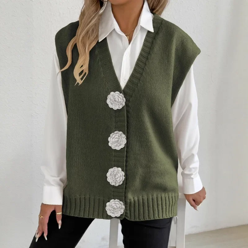 سترة صوفية نسائية كبيرة الحجم بأزرار لؤلؤية - سترة محبوكة ناعمة مفتوحة من الأمام للطبقات غير الرسمية #4