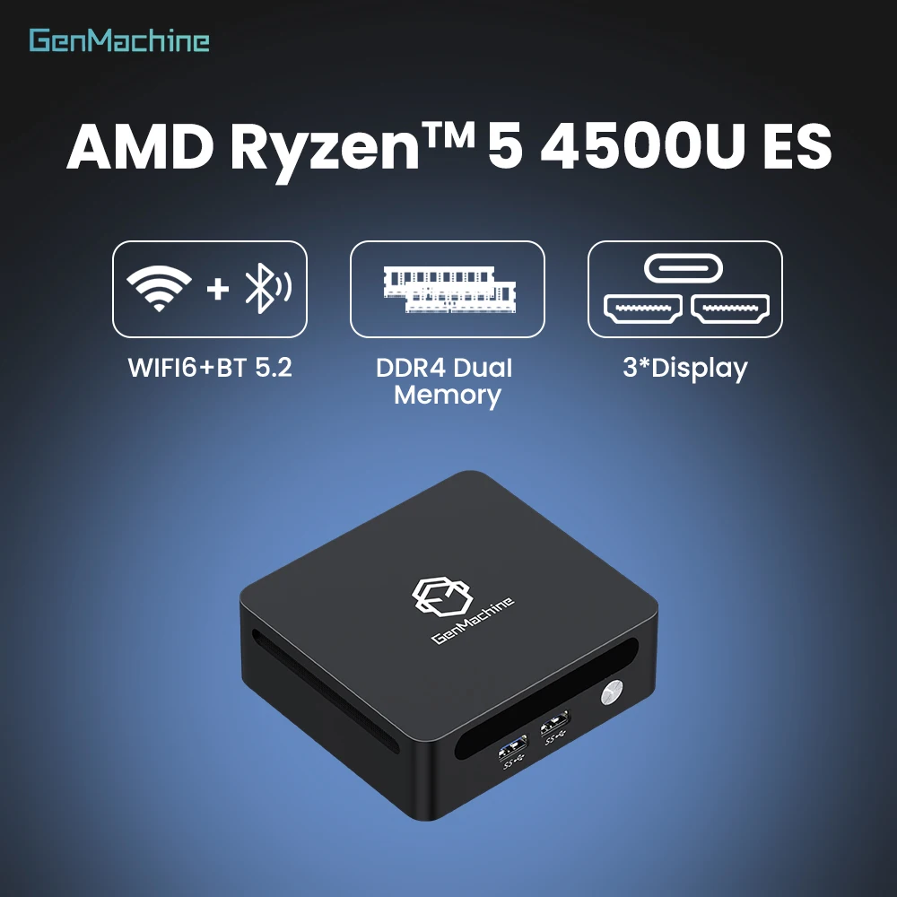 Gamingcomputer GenMachine Mini-pc AMD Ryzen5 4500U ES 6 Core 6 Thread 2,30 GHz ~ 4,00 GHz TDP 15W Windows 11 DDR4 3200Mhz RAM