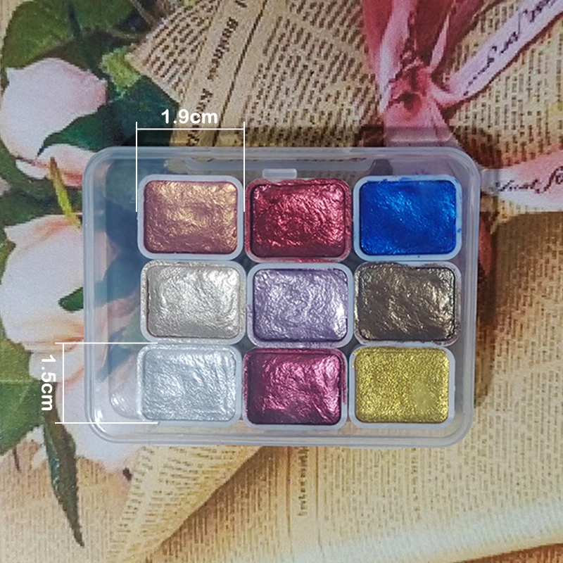 1Set Mini Cube Pearlescent Solid Watercolor Paint Portable Hand-packaged Palette For Painting Nails Student School Art Supplies