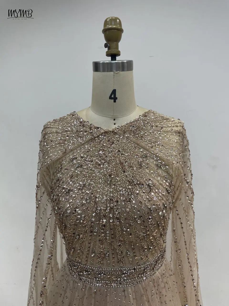 MYMB Luxury Grey Cape Sleeves A-Line Beaded Elegant Women Wedding Guest Dress for Arabic Evening Party vestidos de gala DKN0344