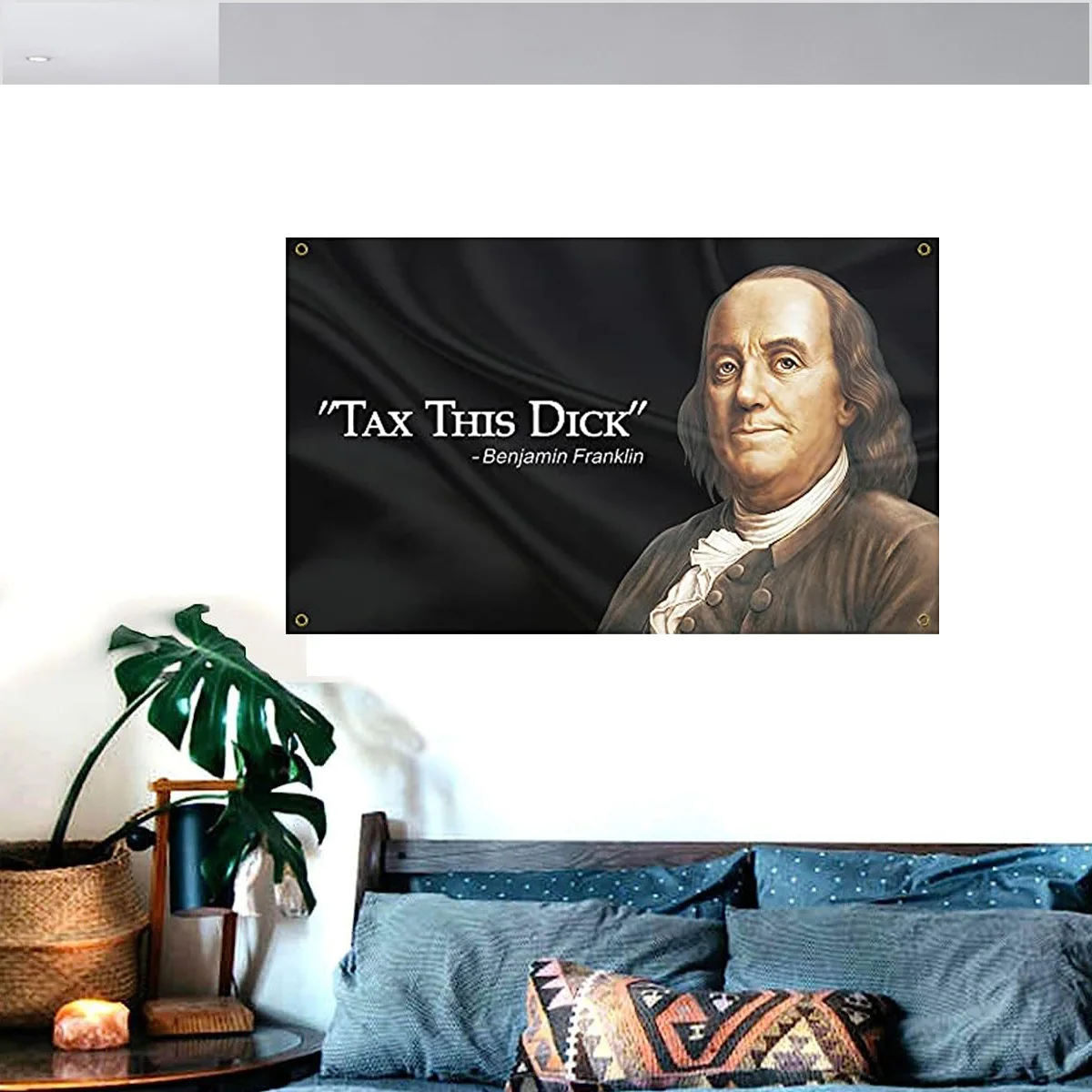 Benjamin Franklin Tax ten kutas zabawny sztandar z flagą 3x5 stóp 90x150cm z czterema mosiężnymi przelotkami nadające się do dekoracja zewnętrzna w