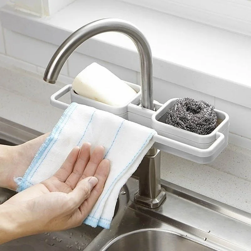 

Storage Organizer for Kitchen Sink Faucet Sponge Soap Cloth Drain Rack Holder Shelf No Drills Required