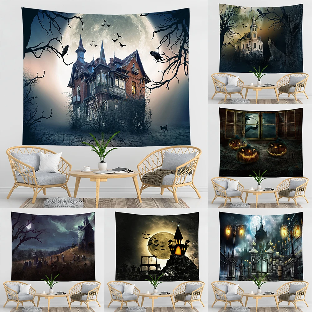 Home decoration halloween wall hanging gothic print tapestry wall witchcraft supplies dorm rug 230x180cm tapiz